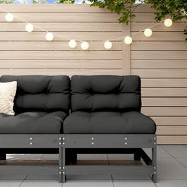 Canape Central En Bois De Pin Massif | 3 Places, Coussin Gris, Design A Lattes, Compact, Gain De Place, Pour Jardin/Patio/Terrasse
