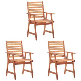 Chaises A Manger D'exterieur En Acacia Massif | Lot De 3, Resistantes Aux Intemperies, Design A Lattes, 110 Kg Par Siege, Gain De Place