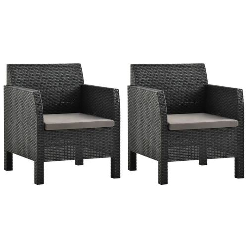 Chaises De Jardin En Pp Rotin Anthracite | Lot De 2 Avec Coussins, Resistantes Aux Uv, Compactes, Gain D'espace