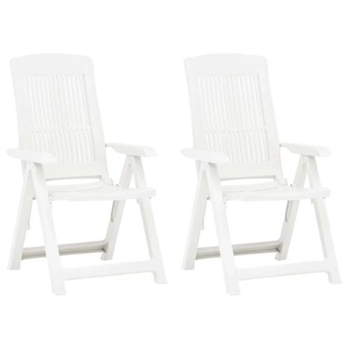 Chaises De Jardin En Plastique Blanc Lot De 2 | Inclinables, Reglables Et Pliables, Gain De Place, Resistantes Aux Intemperies