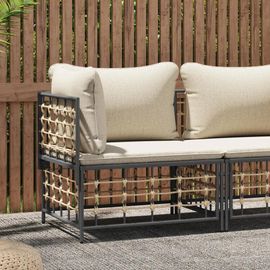 Canape D'angle De Jardin En Resine Tressee | 3 Places, Coussin Beige, Resistant Aux Intemperies, Modulaire, Confortable, Cadre Acier