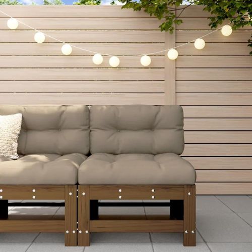 Canape Central En Bois De Pin Massif | 3 Places, Coussin Miel, Design A Lattes, Compact Pour Jardin/Terrasse, Gain De Place, Structure Robuste (110 Kg/Siege)