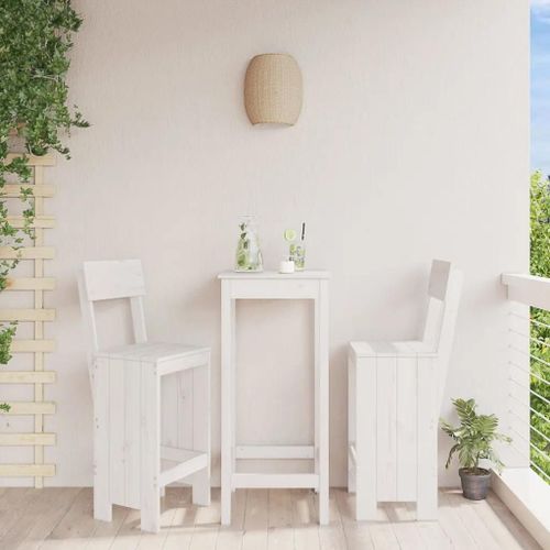 Tabourets De Bar En Bois Massif Pin | Lot De 2, Blanc 40x48,5x115,5cm, Confortable Et Durable, Pour Patio Ou Balcon