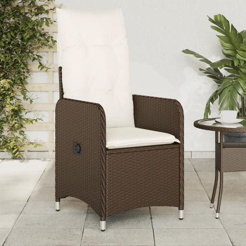 Chaise De Jardin Inclinable En Resine Tressee Marron | Dossier Reglable, Coussin Detachable, Cadre En Acier, Compacte, Confort Optimal