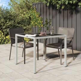 Table De Jardin En Verre Trempe Et Resine Tressee | 90x90x75 Cm, Blanc, Compact, Style Moderne, Facile A Nettoyer
