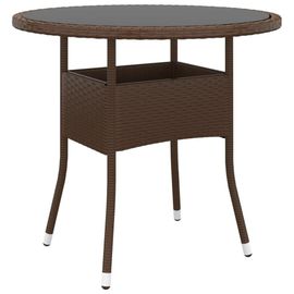 Table De Jardin En Verre Trempe Et Resine Tressee Marron | ?80x75 Cm, Compacte, Resistant Aux Intemperies, Facile A Nettoyer