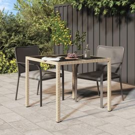 Table De Jardin En Verre Trempe Et Resine Tressee | 90x90x75 Cm, Style Moderne, Facile A Nettoyer, Stable