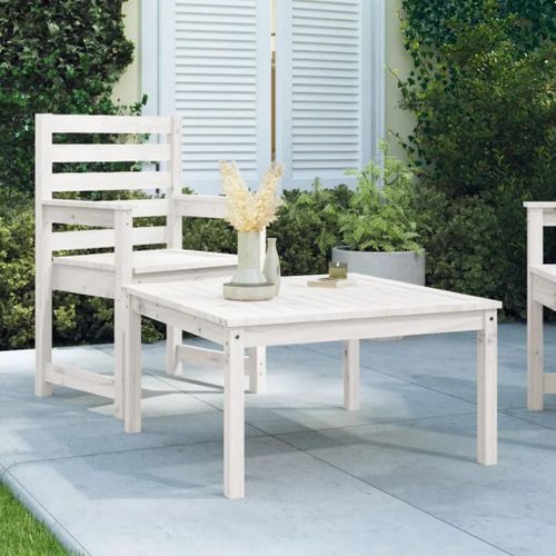 Table De Jardin En Bois Massif De Pin | 82,5x82,5x45 Cm, Blanc, Stable Et Robuste, Ideal Pour Terrasse Ou Jardin