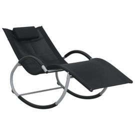 Chaise Longue en Textilene Noir avec Oreiller | Acier Enduit