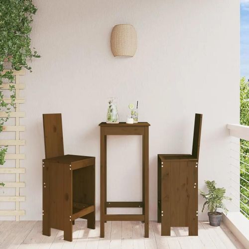 Tabourets De Bar En Bois Massif De Pin Lot De 2 | 40x42x120 Cm, Hauteur D'assise 75 Cm, Style Rustique, Pour Patio Et Balcon, Resistance 110 Kg