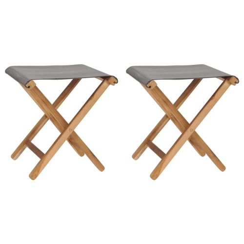 Chaises Pliables En Bois De Teck Et Tissu Gris Fonce | Lot De 2, Compact, Resistant Aux Intemperies, Confortable, Pliable, 110 Kg Par Siege