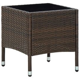 Table De Jardin En Resine Tressee Marron | 40x40x45 Cm, Compacte, Resistante Aux Intemperies, Dessus En Verre, Gain D'espace