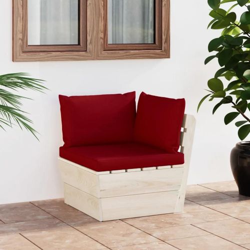 Canape D'angle En Epicea Impregne | 5 Coussins Polyester, Modulable, Confort Maximal, Design Palette Rustique, Gain De Place