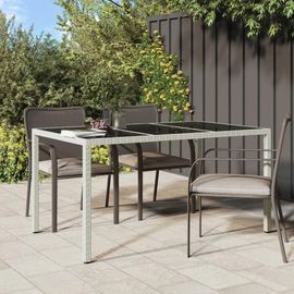 Table De Jardin En Verre Trempe Et Resine Tressee | 150x90x75 Cm, Blanc, Compact, Gain De Place, Multifonctionnel