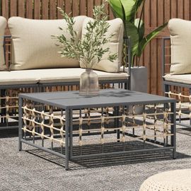 Table De Jardin En Resine Tressee Anthracite | 70x70x34 Cm, Resistant Aux Intemperies, Compact, Cadre En Acier, Gain D'espace