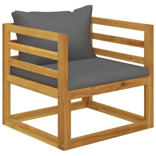 Chaise De Jardin En Bois D'acacia Massif Avec Coussins Gris Fonce | Compacte, Resistante Aux Intemperies, Confort Optimal, Poids Max 110 Kg