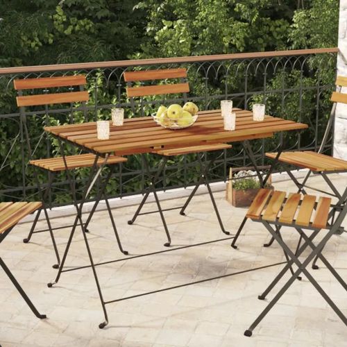 Table De Bistro Pliante En Bois D'acacia Massif Et Acier | 100x54x71 Cm, Compacte, Gain De Place, Pour Jardin/Balcon/Terrasse