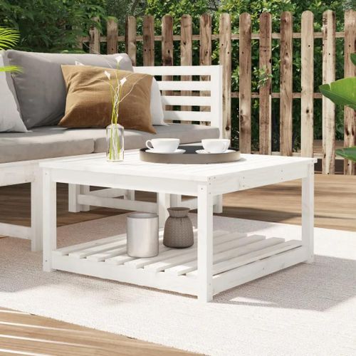 Table De Jardin En Bois Massif De Pin Blanc | 82,5x82,5x45 Cm, Compacte, Etagere De Rangement, Design Elegant