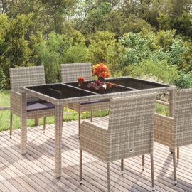 Table De Jardin En Verre Trempe Gris Et Resine Tressee | 150x90x75 Cm, Cadre Acier, Resistant Aux Intemperies, Compact, Gain D'espace