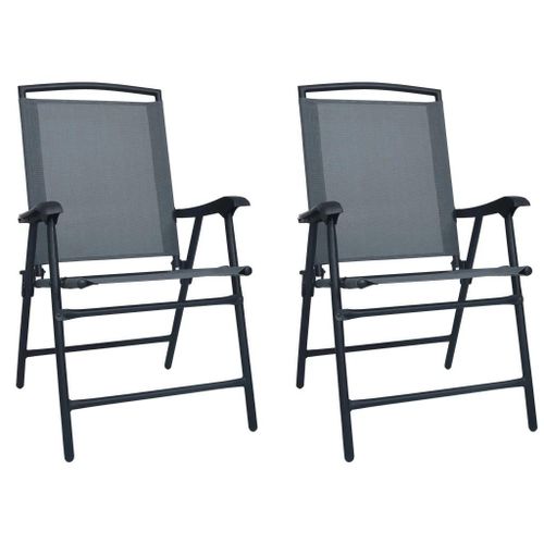 Chaises De Jardin Pliables En Textilene Gris | Lot De 2, Resistantes Aux Intemperies, Structure En Acier Enduit, Compactes, Gain De Place, 110 Kg Par Siege