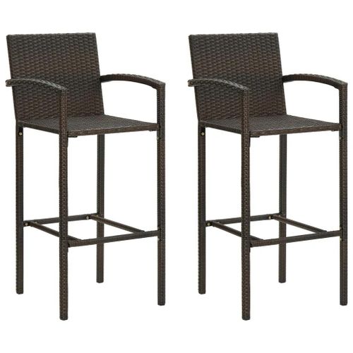 Tabourets De Bar En Resine Tressee Marron | Lot De 2, Compact, Design Elegant, Interieur/Exterieur, Resistant Aux Uv, Poids Max 110kg