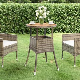 Table De Jardin En Acacia Et Resine Tressee | ?60x75 Cm, Gris, Stable Et Durable, Pour Terrasse Ou Jardin