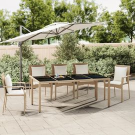 Table De Jardin En Resine Tressee Et Verre Trempe | Plateau Verre 8 Mm, Cadre Acier, Resistant Aux Intemperies, Compact Pour Terrasse