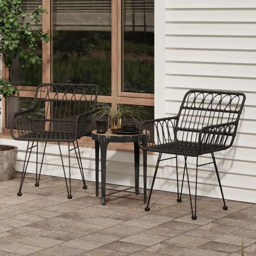 Chaises De Jardin En Rotin Pe Lot De 2 | Noir 56x64x80 Cm, Resistant Aux Uv, Cadre Acier Robuste, Accoudoirs Confortables