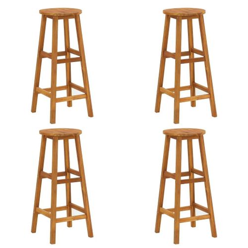 Tabourets De Bar En Bois D'acacia Massif | Lot De 4, Resistant Aux Intemperies, 110 Kg Par Siege, Confortable Avec Repose-Pieds, Finition A L'huile Facile A Nettoyer