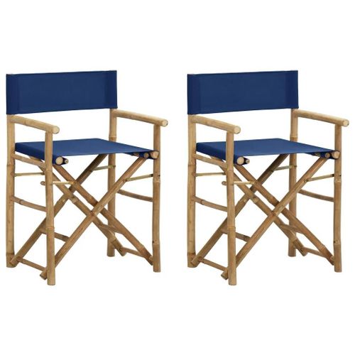 Chaises Pliables En Bambou Et Tissu Lot De 2 | Bleu, Resistant Aux Intemperies, Compact, Gain De Place, Poids Max 110 Kg