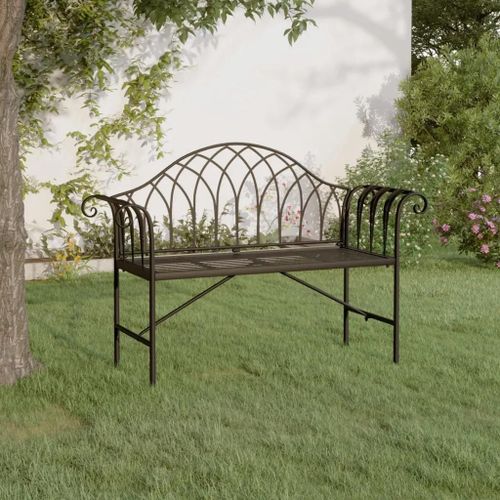 Banc De Jardin 2 Places En Acier Noir | 128 Cm, Confortable Avec Dossier, Resistant Aux Intemperies, Compact Pour Balcon Et Terrasse