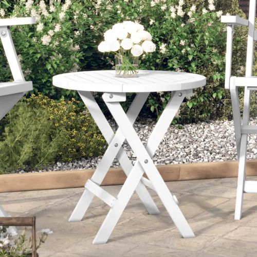 Table De Jardin Pliable En Bois D'acacia Massif | ? 46 Cm Blanc, Compact, Gain De Place, Dessus Stable
