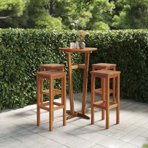 Tabourets De Bar En Bois Massif D'acacia | Lot De 4, Design Rustique, Stable Jusqu'a 110 Kg, Pour Interieur/Exterieur