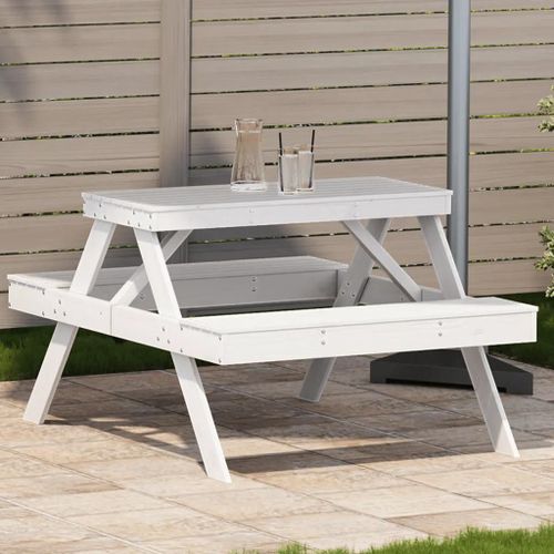 Table De Pique-Nique En Bois Massif De Pin Blanc | 105x134x75 Cm, Resistant Aux Intemperies, Design A Lattes, Jardin/Terrasse, Capacite 110 Kg