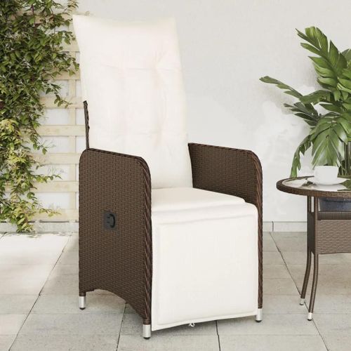 Chaise De Jardin Inclinable En Resine Tressee Marron | Dossier Et Repose-Pied Reglables, Coussins Epais Amovibles, Cadre En Acier Robuste, Compacte Et Confortable