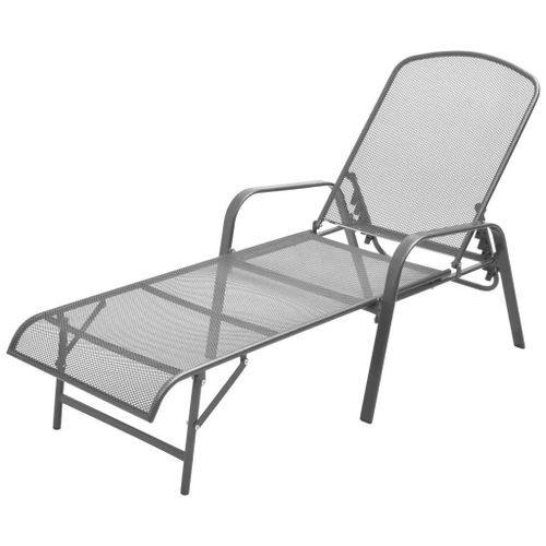 Chaise Longue En Acier Anthracite | Dossier Reglable 5 Positions, Design Maille Moderne, Resistant Aux Intemperies, Poids Max 110 Kg, Interieur/Exterieur