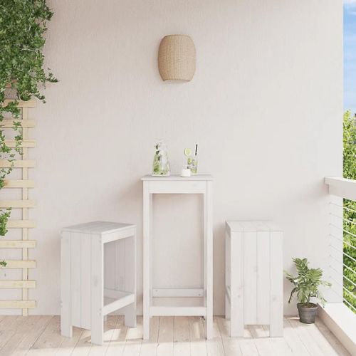Tabourets De Bar En Bois Massif De Pin | Lot De 2, Blanc 40x36x75 Cm, Confortable Avec Repose-Pieds, Durable Pour Interieur/Exterieur