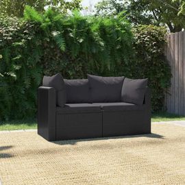 Canape De Jardin 2 Places En Resine Tressee Noir | Ensemble Avec Coussins Epais, Resistant Aux Intemperies, Confort Optimal, Stable Sur Sols Irreguliers
