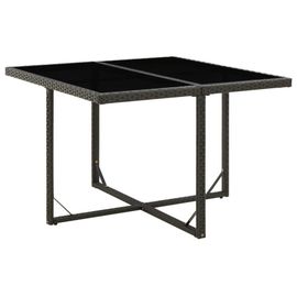 Table De Jardin En Resine Tressee Et Verre Trempe | 109x107x74 Cm Noir, Design Moderne, Resistant Aux Intemperies, Compact
