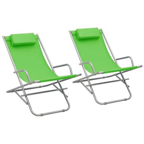 Chaises A Bascule En Acier Vert | Lot De 2, Pliables, Resistantes Aux Intemperies, Appui-Tete Rembourre, Support 110 Kg
