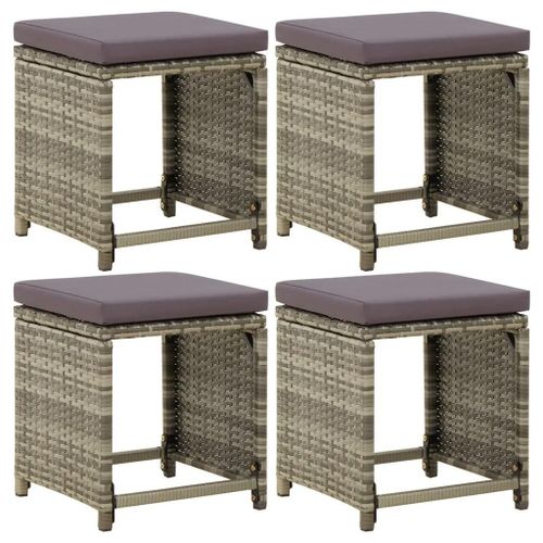 Tabourets De Jardin En Resine Tressee Gris | Lot De 4 Avec Coussins, Resistant Aux Intemperies, Acier Robustes, Confort Optimal, 110 Kg Par Siege