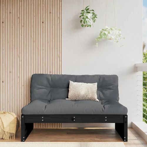 Canape Central En Bois De Pin Massif | 120x80 Cm Noir, Design A Lattes, Coussin Moelleux, Compact, Gain De Place, Jardin/Patio/Terrasse