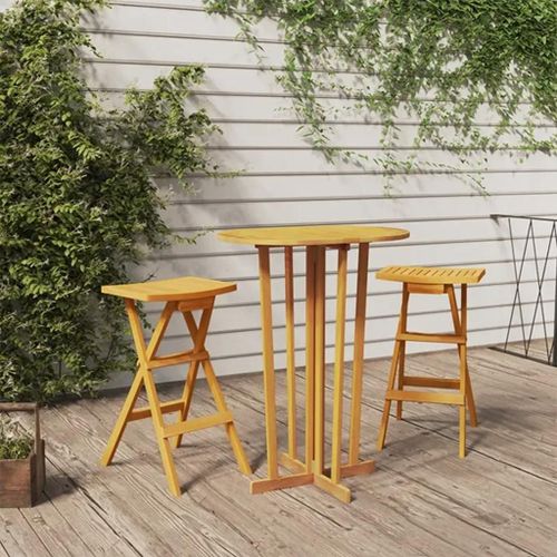 Table De Bar En Bois De Teck Solide | 90x65x105 Cm, Compact, Pliable, Gain De Place