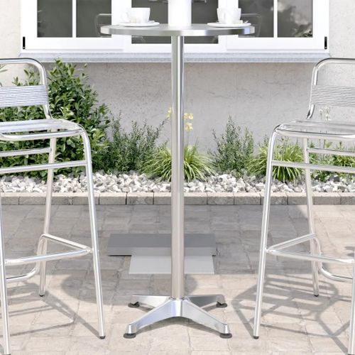 Table De Bar D'exterieur En Aluminium Reglable | Hauteur Adjustable 2 Niveaux, Dessus Pliable, Resistant Aux Intemperies, Compact, Gain De Place, Multifonctionnel