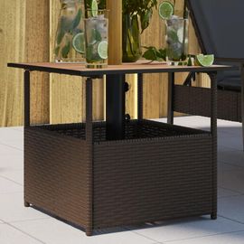 Table De Jardin En Resine Tressee Avec Trou De Parasol | Marron, Plateau En Acacia, Cadre Acier, Resistant Aux Intemperies, Compact Pour Terrasse Et Balcon