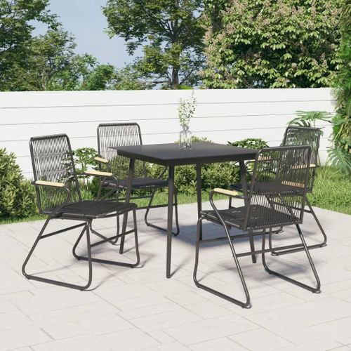 Chaises De Jardin En Rotin Pvc Lot De 4 Noir 58x59x85,5 Cm | Cadre Acier Resistant Aux Intemperies, Confortable Avec Dossier Et Accoudoirs, Poids Max 110 Kg
