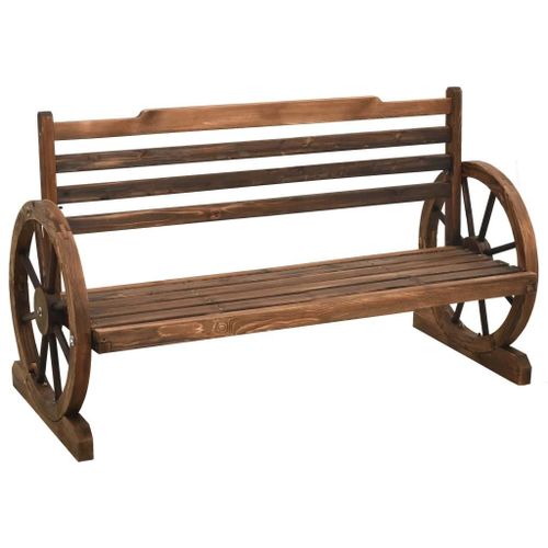 Banc De Jardin En Bois De Sapin Massif | 112 Cm, Confort Ergonomique, Design Roue De Chariot, Stable Et Robuste