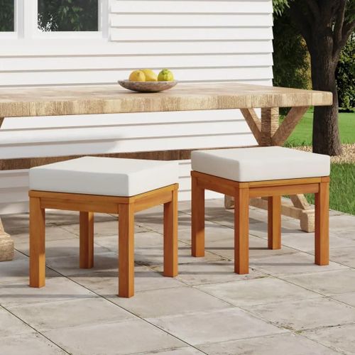 Tabourets De Jardin En Acacia Massif Lot De 2 Avec Coussins | Compact, Resistant Aux Intemperies, Confortable, Pliable, Gain De Place, Maximum 110 Kg