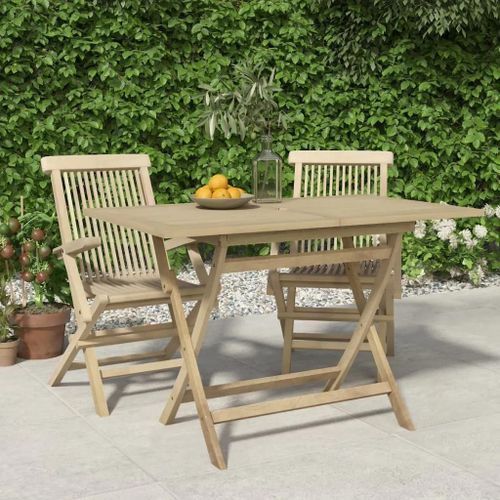 Table De Jardin Pliante En Bois De Teck Massif | 120x70x75 Cm, Compact, Gain De Place, Trou Pour Parasol