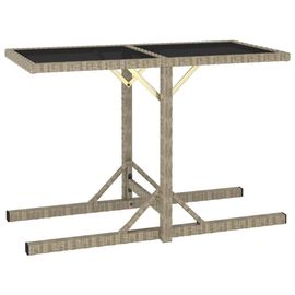 Table De Jardin En Verre Et Resine Tressee | 110x53x72 Cm, Beige, Compacte, Resistante A L'eau, Sans Entretien